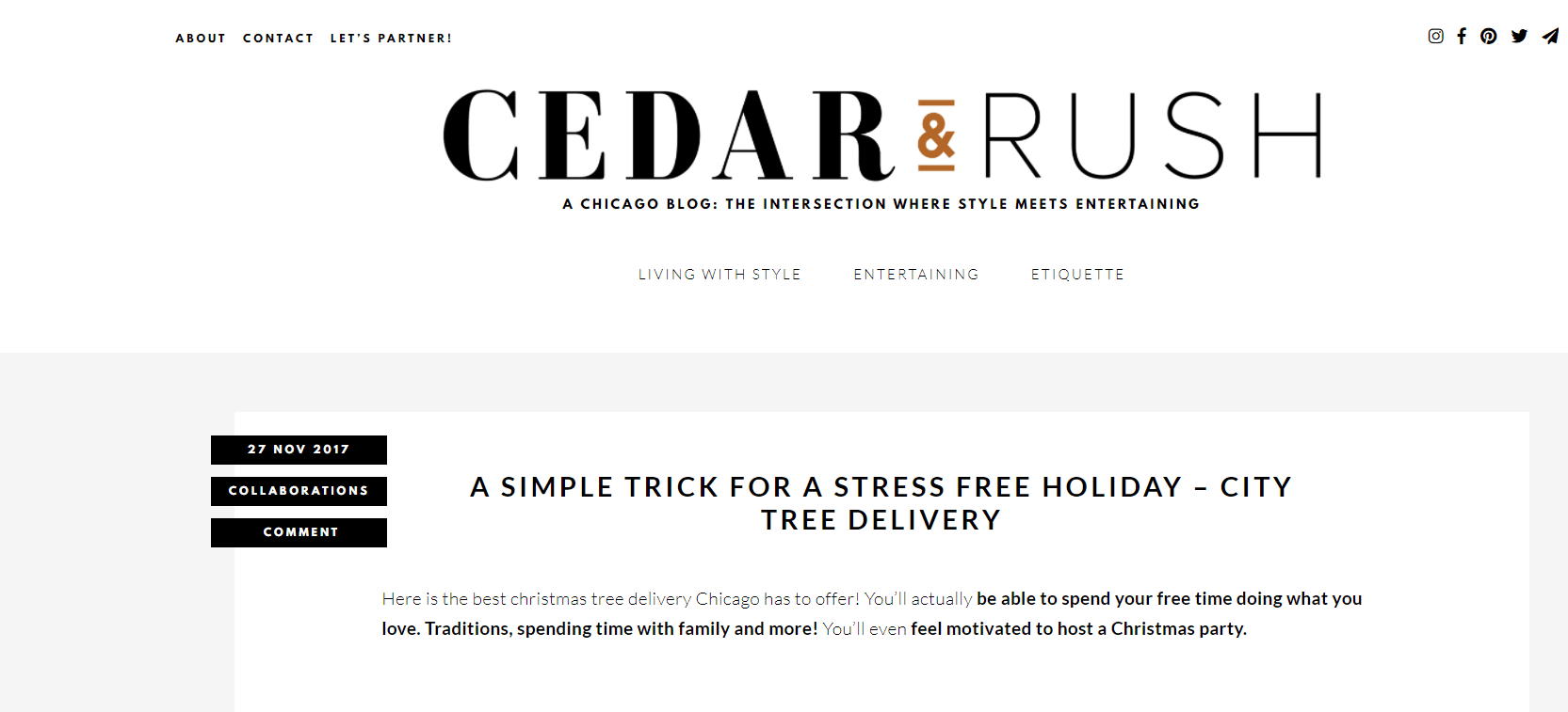 Cedar & Rush Simple Trick - Stress Free Holiday - City Tree Delivery - Chicagoland Christmas Tree Delivery