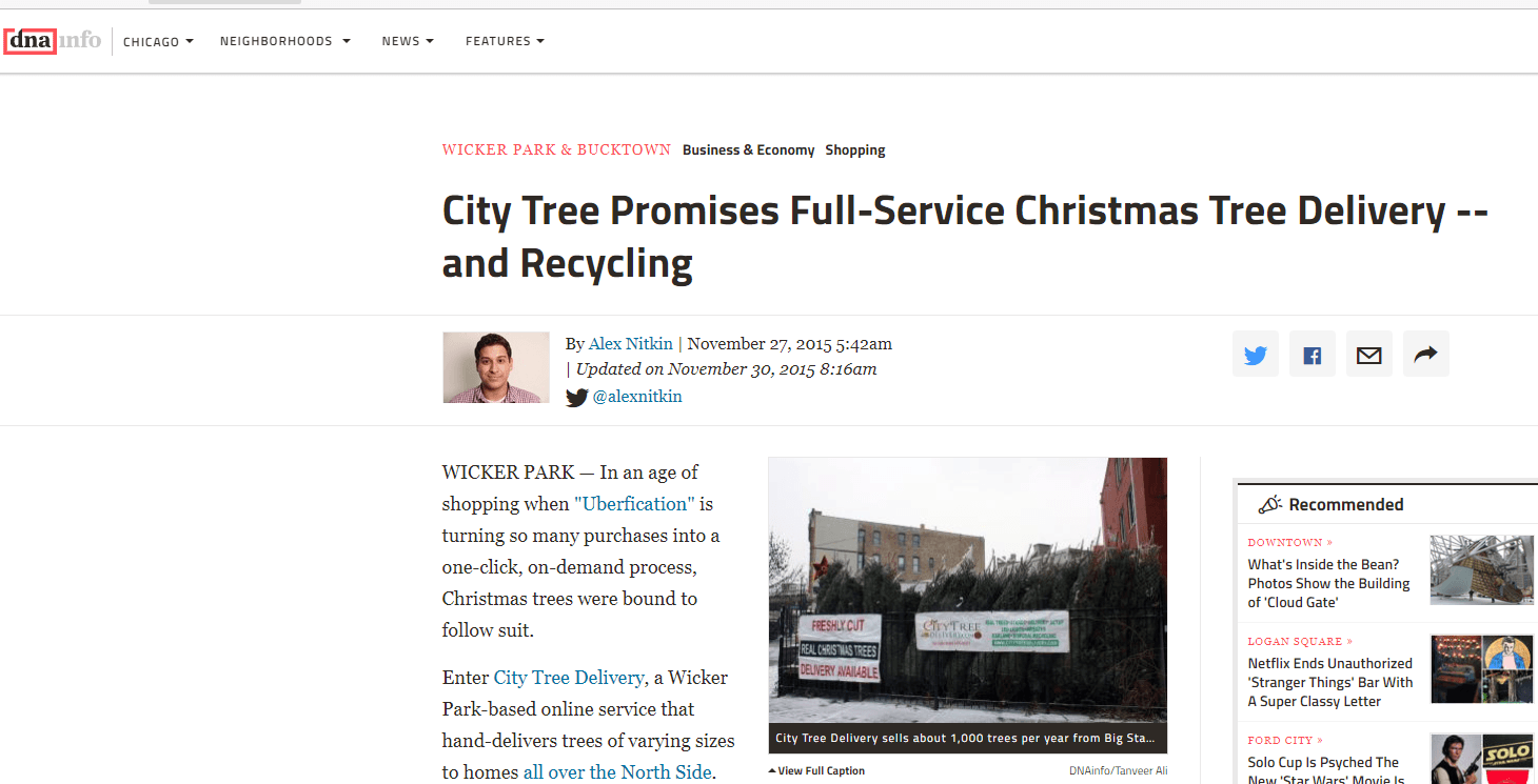 DNA Chicago - City Tree Promises Full Service Christmas Tree Delivery and Recycling - City Tree Delivery - Chicagoland Christmas Tree Delivery