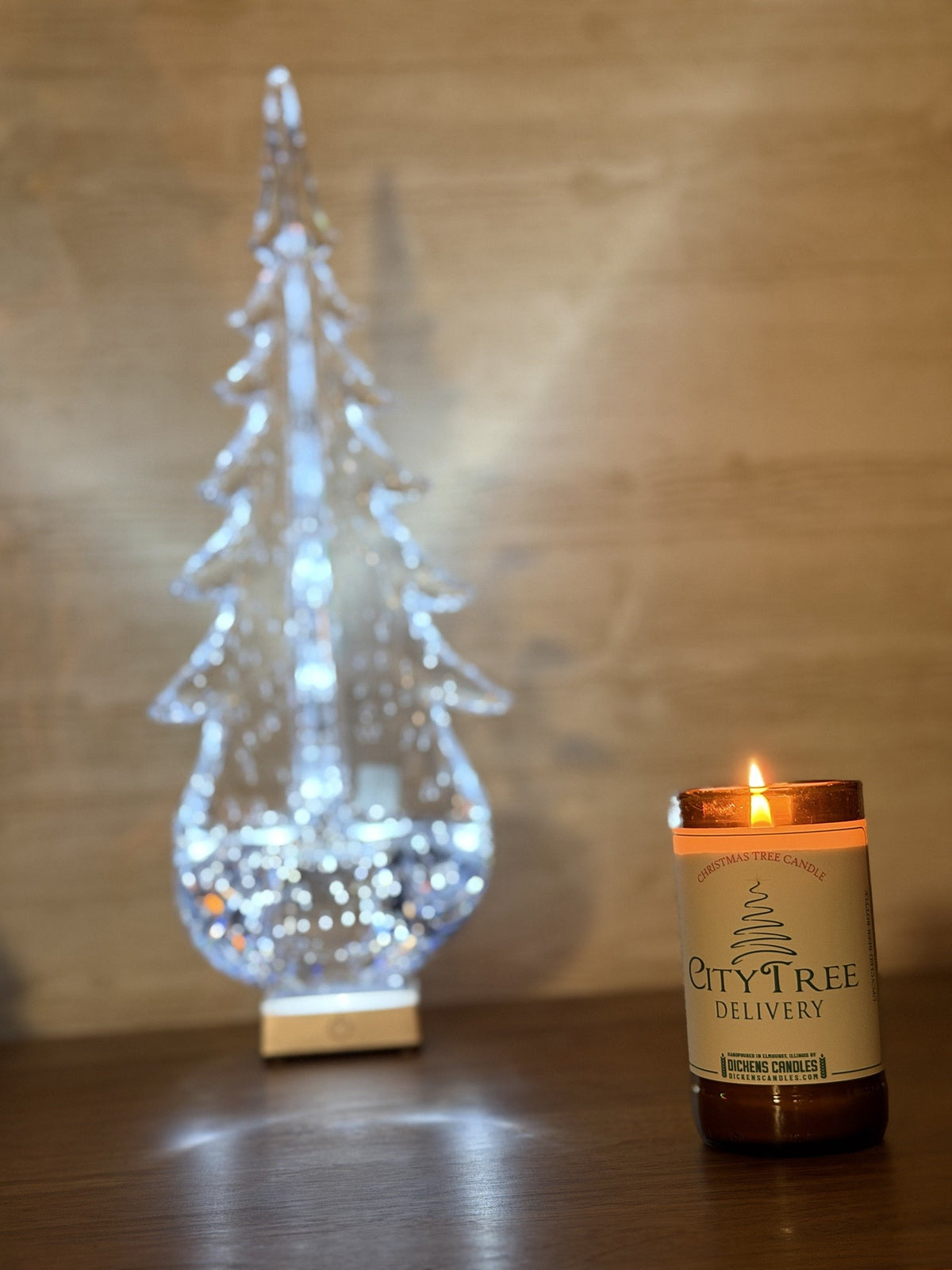 lit Christmas tree candle
