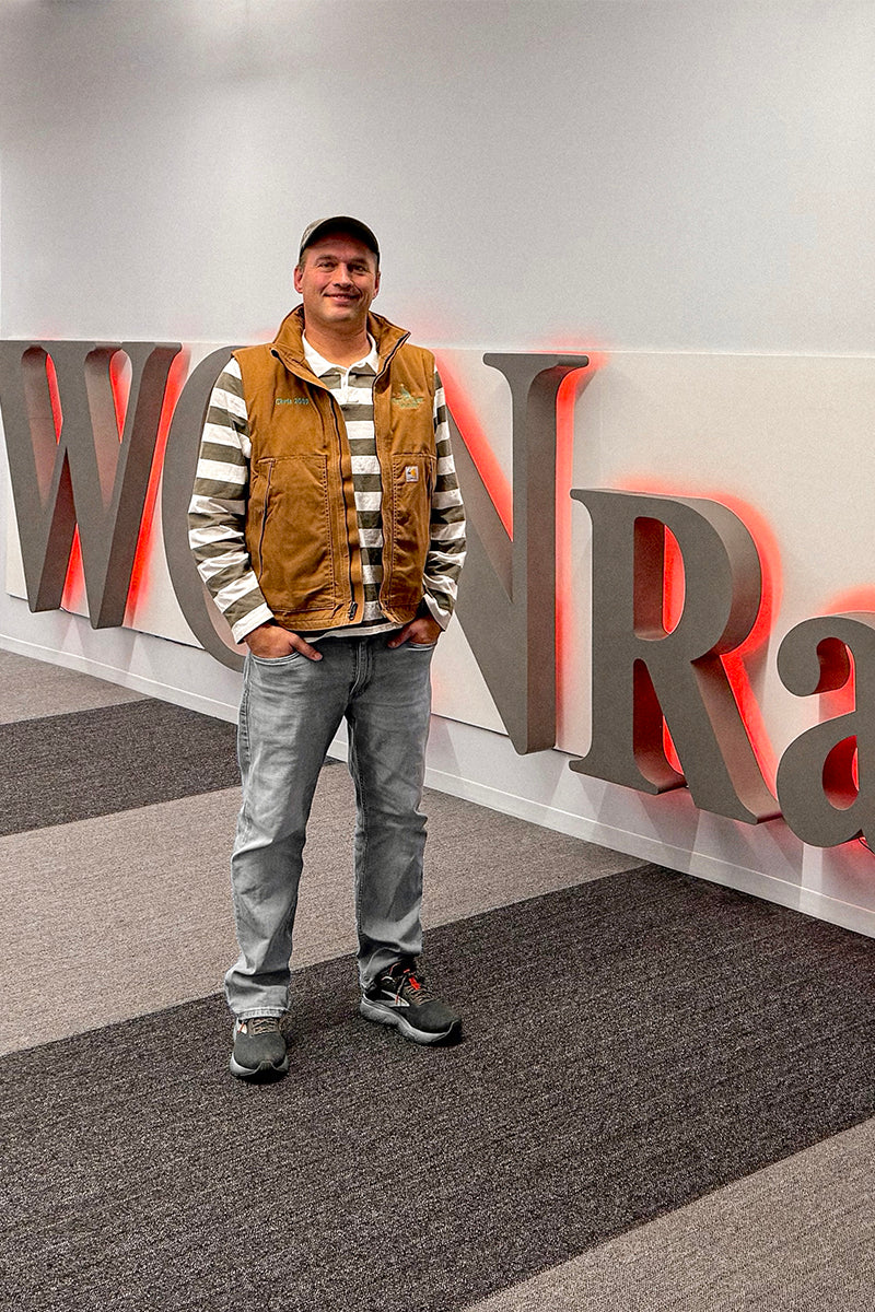 The Owner Chris outside of a Chicago WGN studio during a tree interview